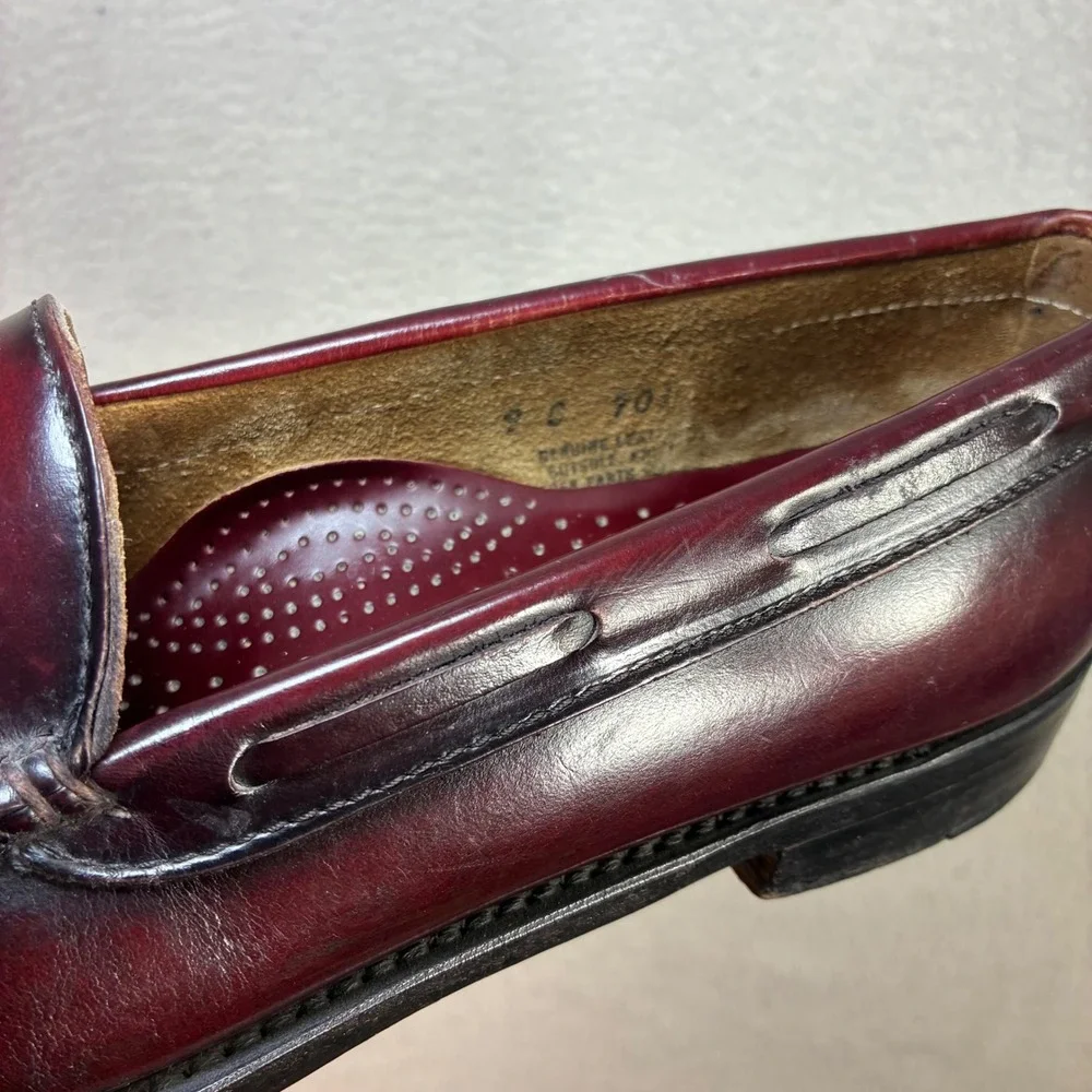 GH Bass Weejuns Tassel Loafers Men 9 Burgundy Ox Blood USA Preppy Dress Shoes - Picture 7 of 8